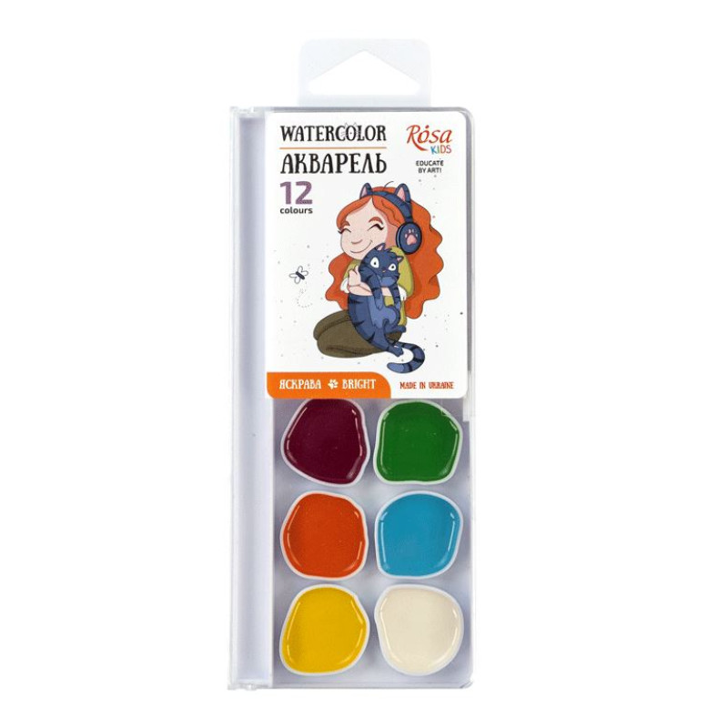 Акварель ROSA Kids Cats with a Girl 12 кол., б/п, пластик