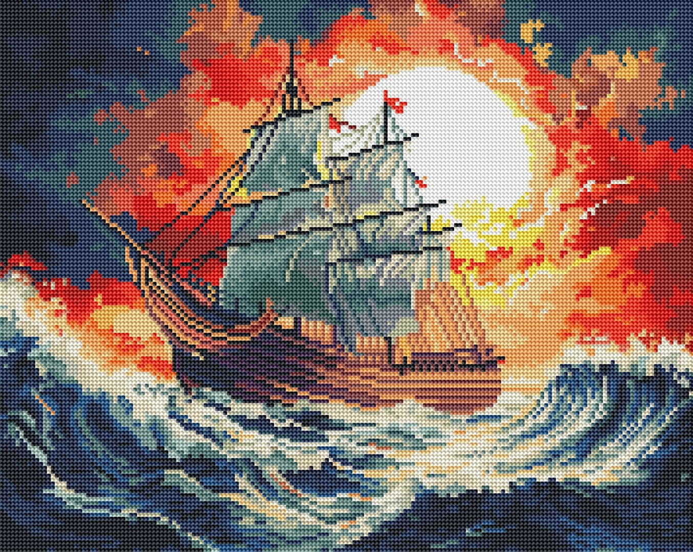 Алмазная мозаика 40x50 см Шторм на закате солнца