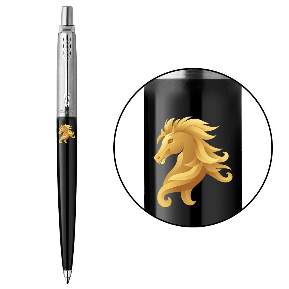 Ручка кулькова Parker Jotter Originals Zodiac Black Золотий кінь синя