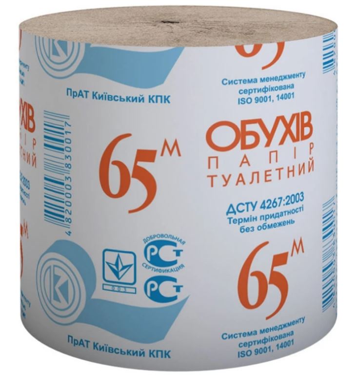 Папір туалетний Обухів одношаровий, без гільзи, 1 рул/уп