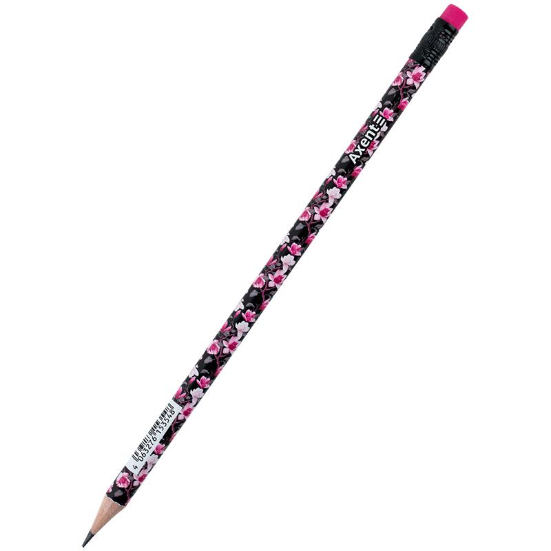 Олівець графітний Axent Floral Black HB з гумкою