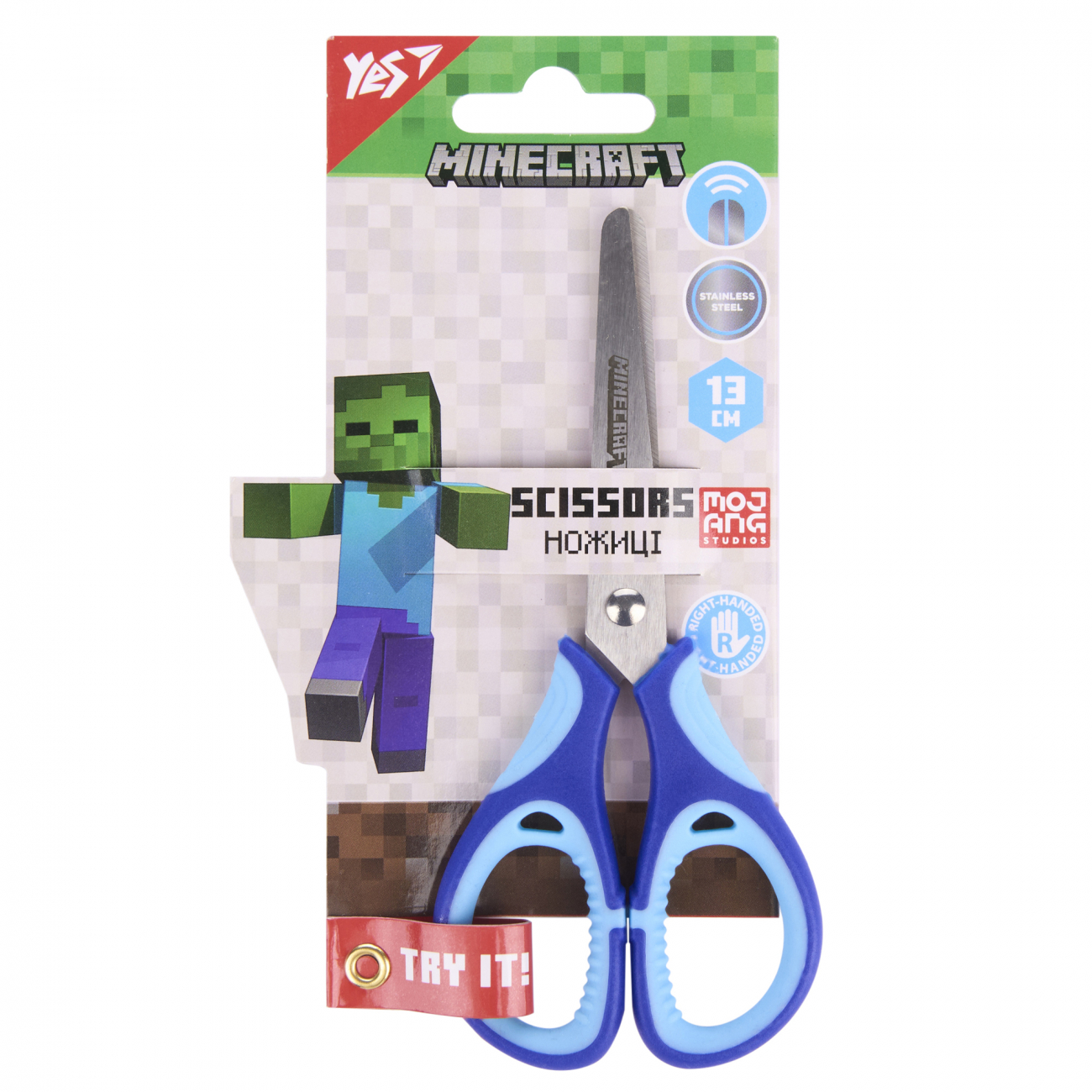 Ножиці дитячі 13 см Yes Minecraft резин.вставки