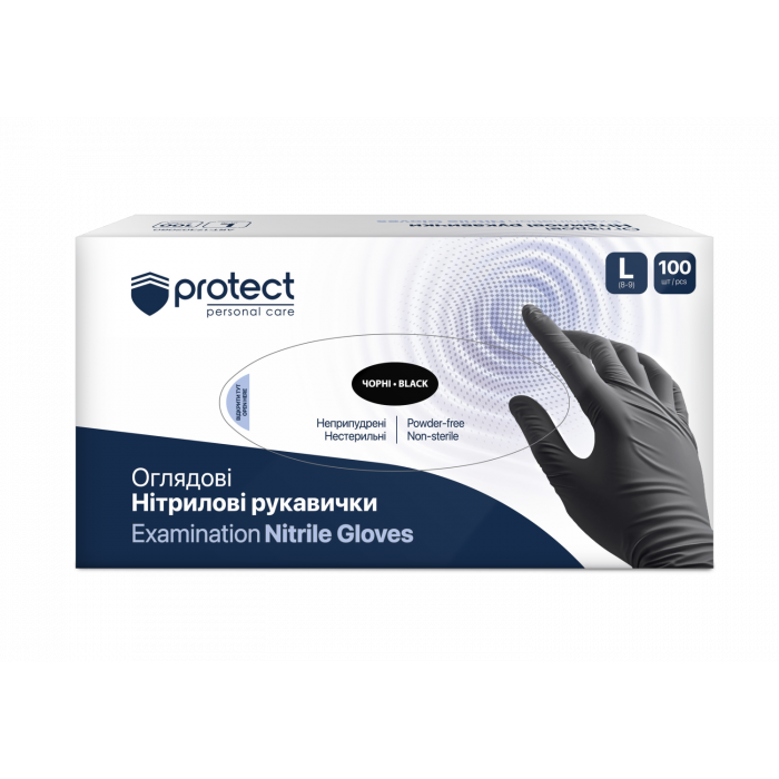 Перчатки нитриловые L неприпудренные Protect 100шт/уп., чёрные