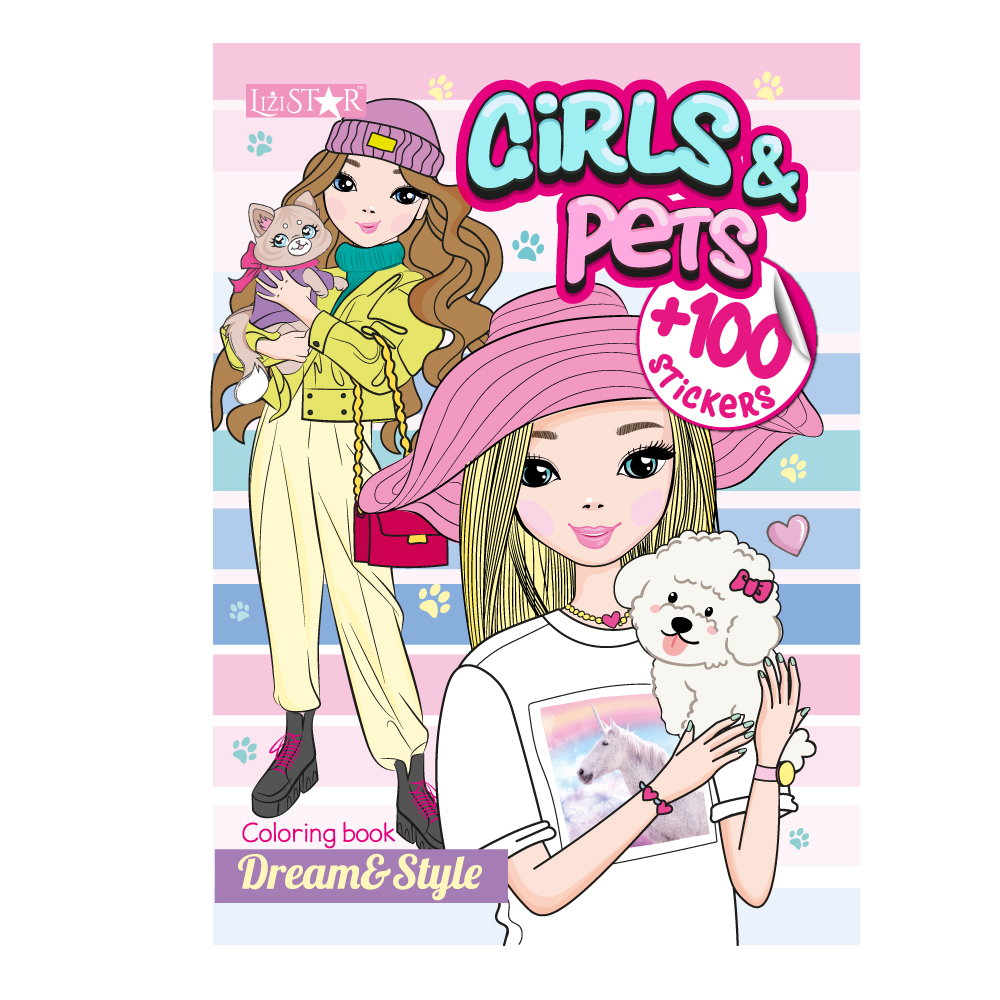 Раскраска с наклейками Dream and Style Girls and Pets