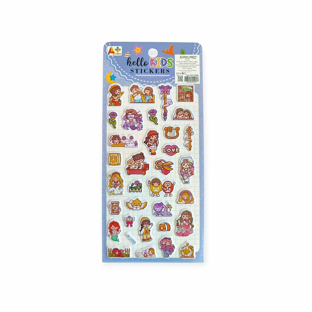 Наклейки 10х22 см Единороги, куклы микс