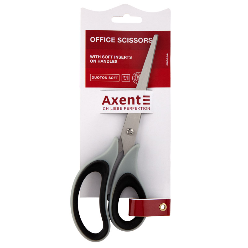 Ножницы 21 см Axent Duoton Soft резин.вставки, серо-черные