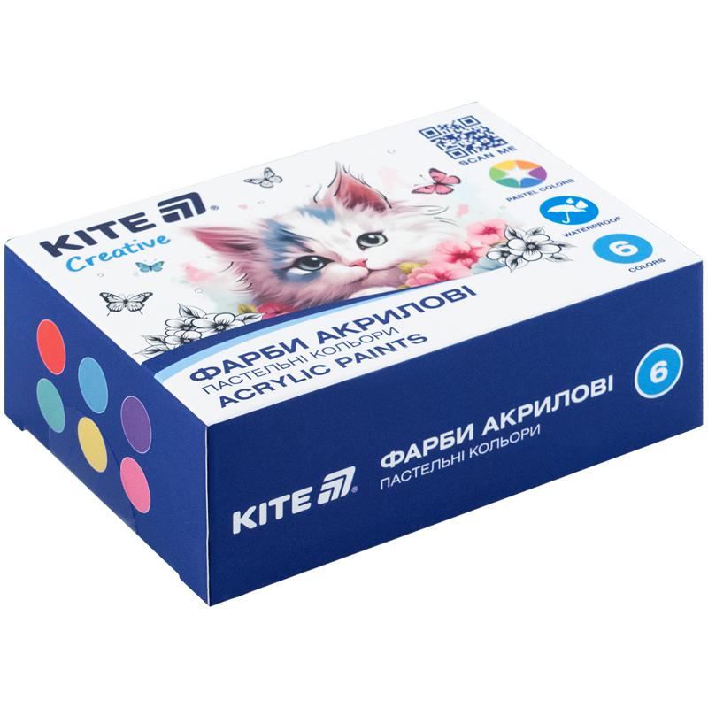 Краска акриловая 6 цв 20 мл пастель Kite Creative