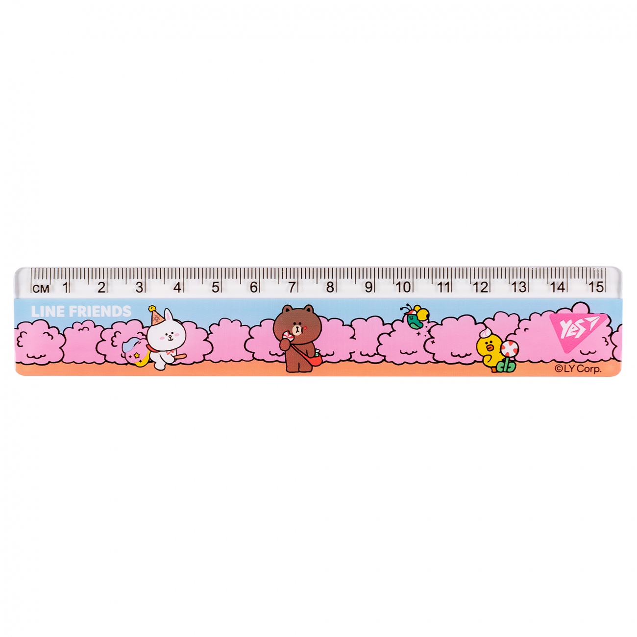 Лінійка 15 см пластик Yes, Line Friends, рожева