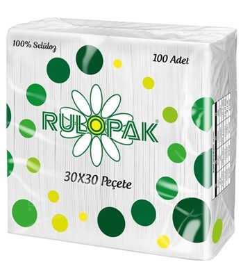 Серветки паперові одношарові 100 шт,  Rulopak 30х30см, 1/4 сп